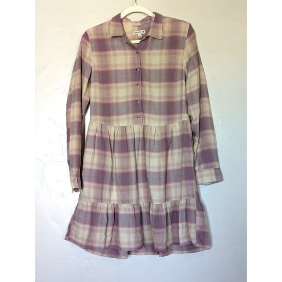Toad & Co. Dress Womens Small Plaid Manzana Tiered Midi Purple Cream Cottagecore - Picture 1 of 9